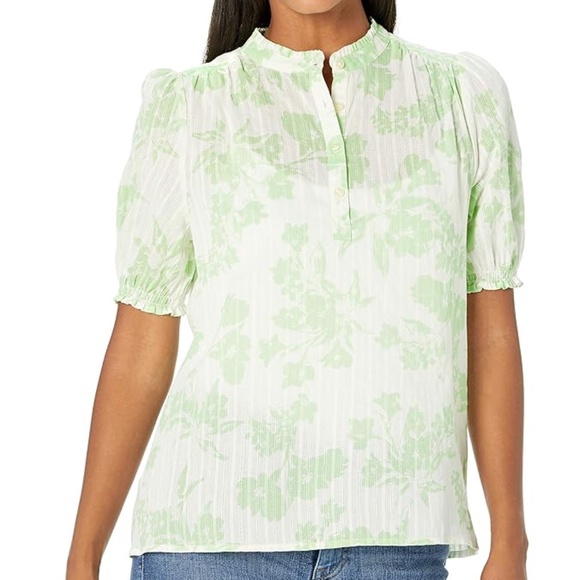 Lucky Brand Women's Short Sleeve Ruffle Collar Feminine Popover Top Sz Large - Picture 1 of 6